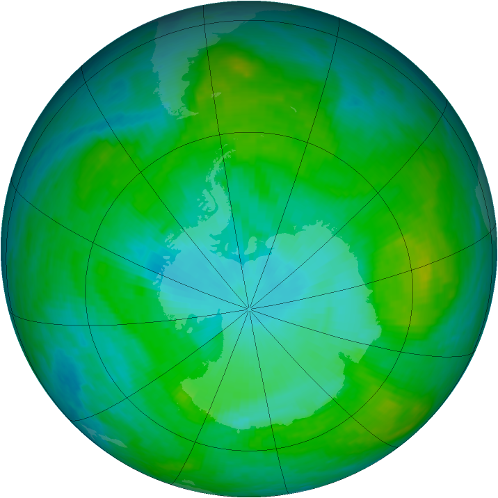 Antarctic ozone map for 21 January 1989